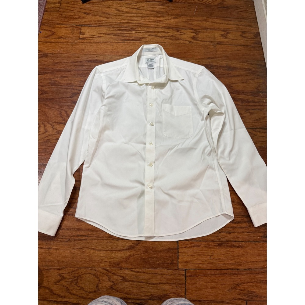 LL Bean Mens White Wrinkle Free Slim Fit Cotton Dress Shirt 14.5-32 291653